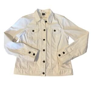 EUC Eddie Bauer White Denim Jacket Size M ClassicLayering Minimalist Y2KStyle